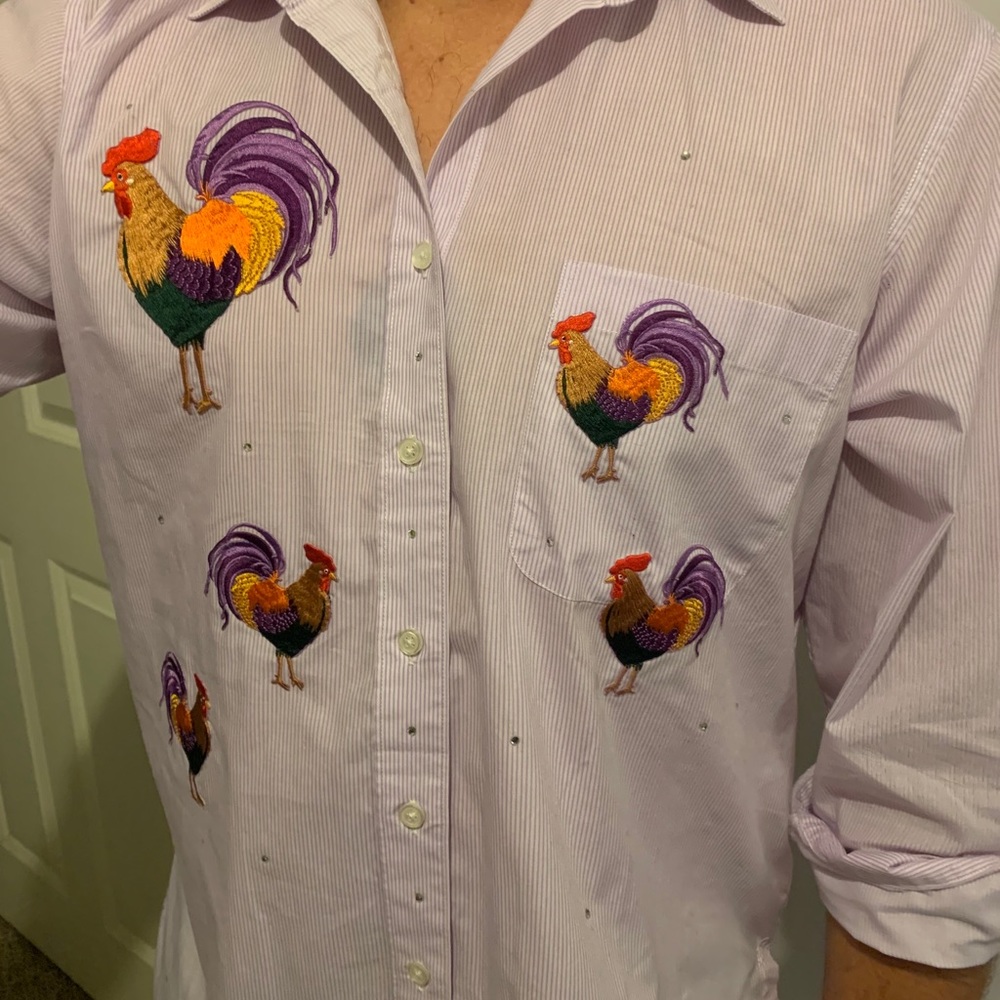 Rhinestone Bedazzled Rooster Button Down Shirt - image 3